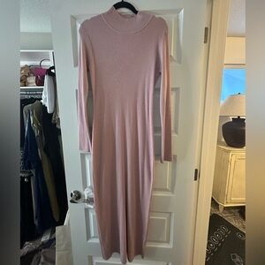 Pink Ribbed Knit Maxi Dress